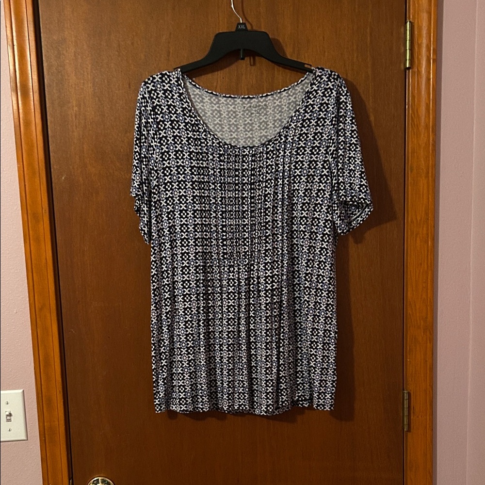 Blue and White Patterned Women's Top